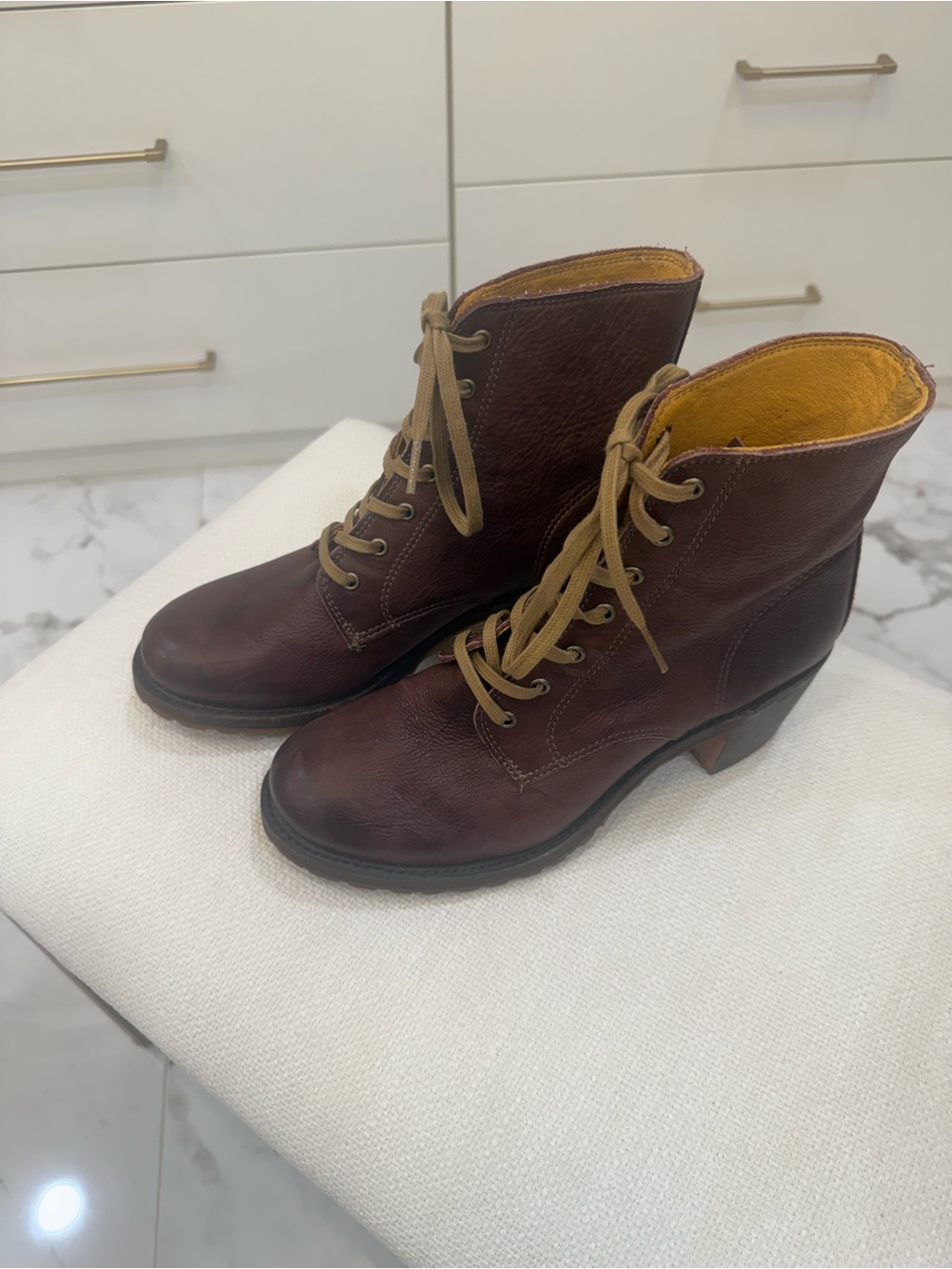 Frye Dark Brown Leather Lace-Up Heeled Ankle Boots - Picture 3 of 6